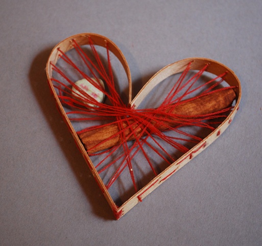 wooden sewn heart