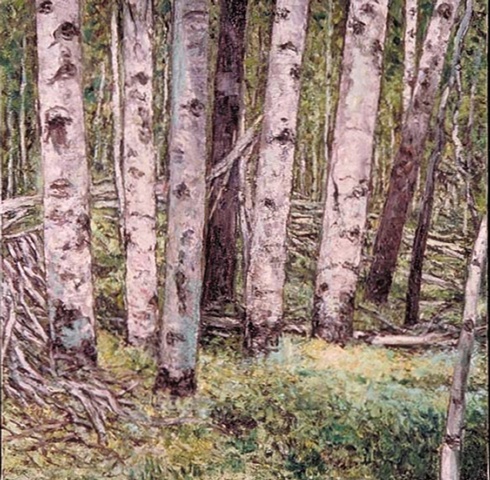 birch trees landscape oil painting on canvas