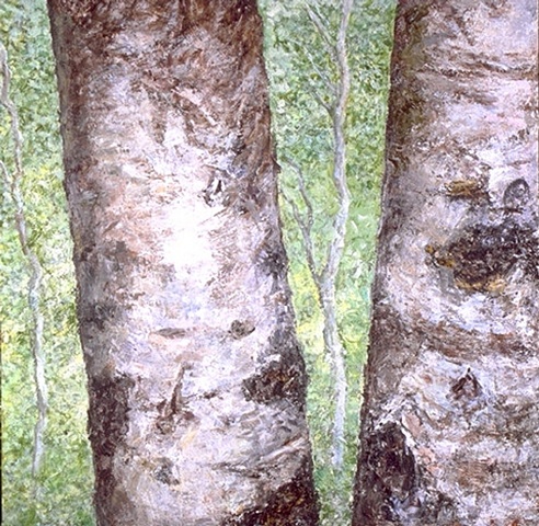 birch trees landscape oil painting on canvas