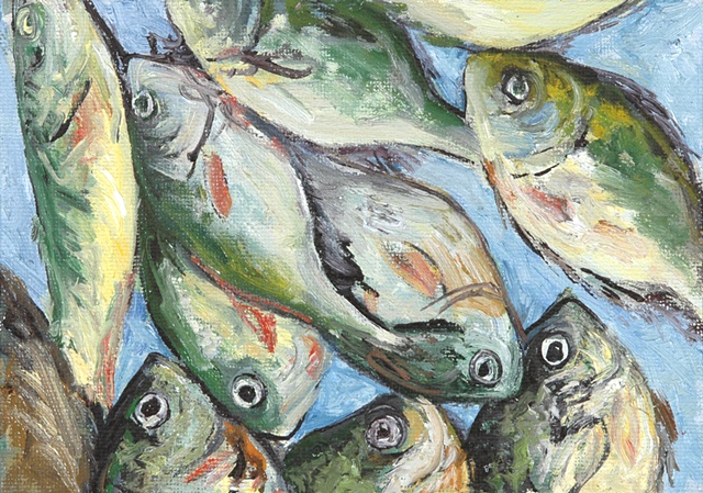 fish oil painting on board