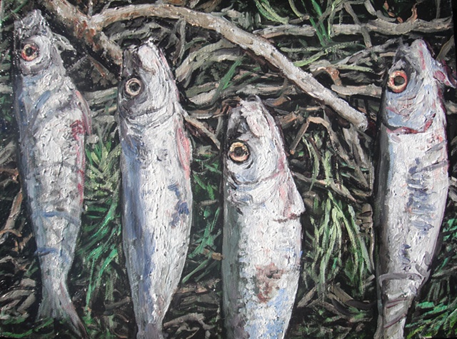 sardine fish oil painting on canvas