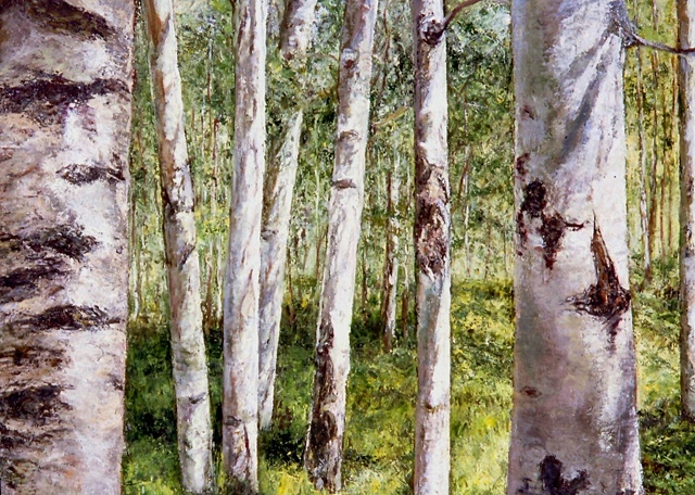 Birch trees landscape oil painting