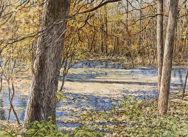 WOOD RIVER LANDSCAPE OIL PAINTING ON CANVAS