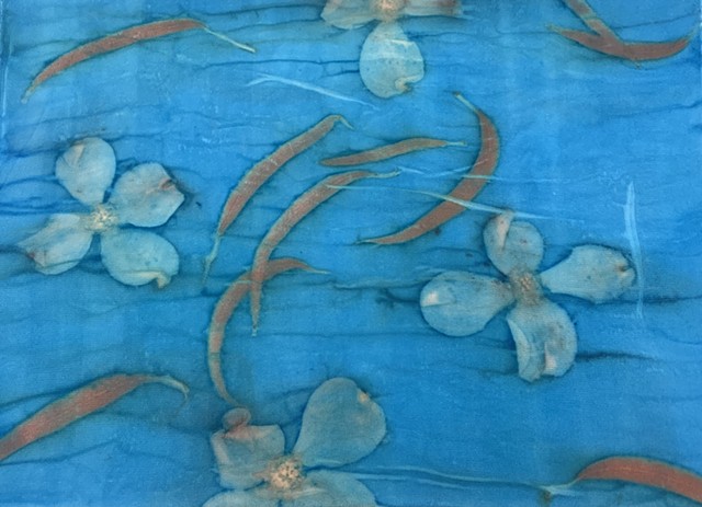 Habotai Silk Scarf-Turquoise Dogwood (closeup)