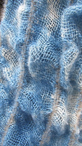 Linen & Wool Collapsed Weave Scarf - "Indigo Clouds" close-up.