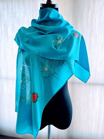 Eco-Print Silk Scarf (Turquoise)   