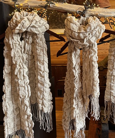 Linen & Wool Collapsed Weave Scarfs (Natural Tan)