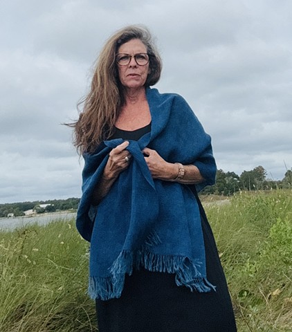 Lace Weave Linen Shawl-Indigo Natural Dye