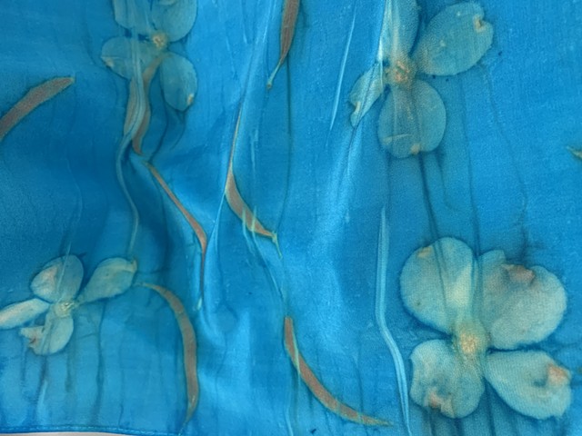 Eco-print Habotai Silk Scarf-Turquoise FloatingDogwood 