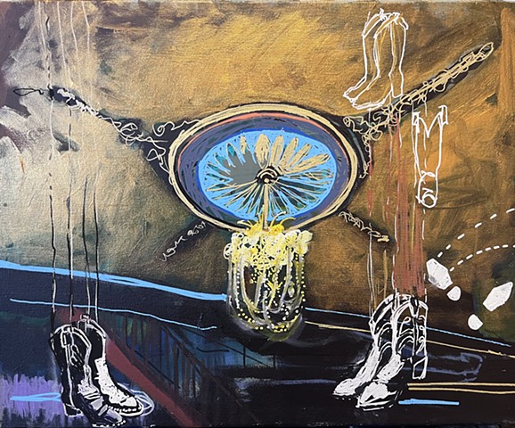 ghost, boots, western, painting, gold, drawing
