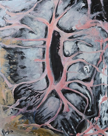 Bone Cell, abstract painting, medical art, Bio art, Pink 