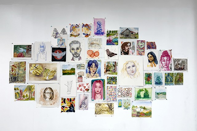 Wall Display of watercolor students' work