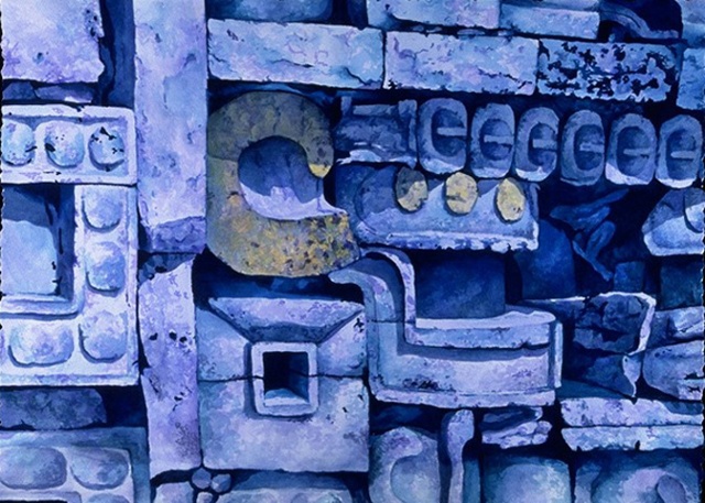 Painting of Mayan Ruins by Dena Cavazos