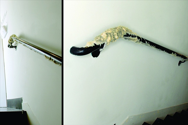 Jasmyne Graybill
Gestation
Handrail, latex, flock, adhesive
108” x 10” diameter at largest section
(Installation view)
