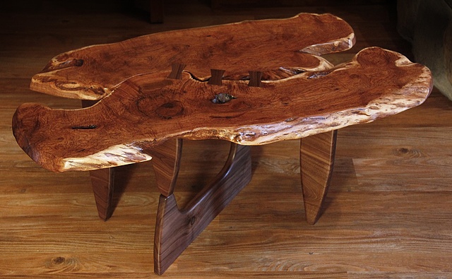 Mesquite top coffee table designed to honor two great friends and iconic craftsmen--George Nakashima and Isamu Noguchi. 