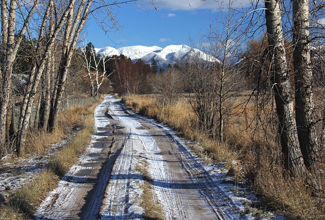 December along a country road at the north end of Flathead Lake, Montana