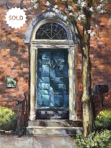 Blue Door, Oil on Board, Artwork, Milford, Ohio 