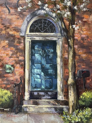 Blue Door, Oil on Board, Artwork, Milford, Ohio 