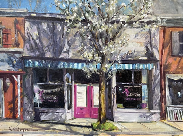 Dancing on Main, Oil on Board, Artwork, Milford, Ohio 