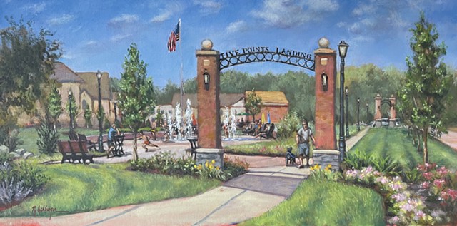 Five Points Landing, Oil on Board, Artwork, Milford, Ohio 