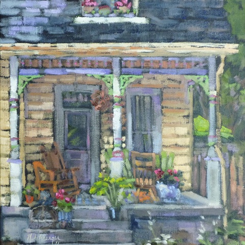 plein air painting of house on Riverside Dr., Loveland, Ohio