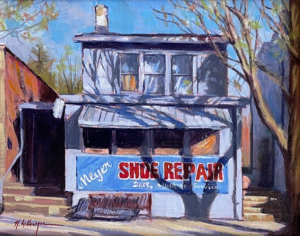 Meyer Shoe Repair, Oil on Board, Artwork, Milford, Ohio 