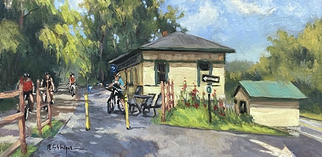 Bike Trail, Oil on Board, Artwork, Milford, Ohio 