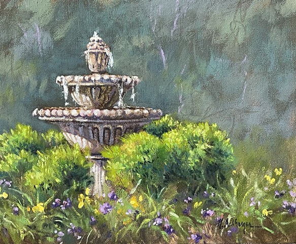 Promont House Fountain, Oil on Board, Artwork, Milford, Ohio 