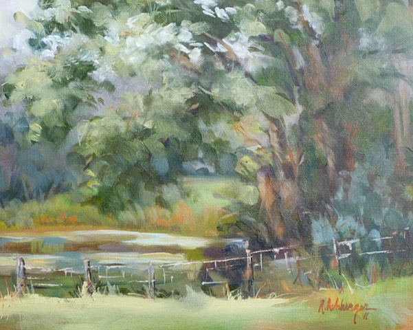 plein air painting trees and pond at Turner Farm, Cincinnati, Ohio