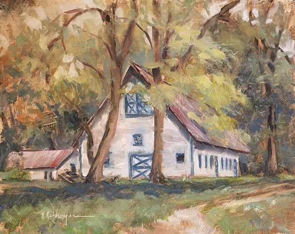 Gatch Barn, Oil on Board, Artwork, Milford, Ohio 