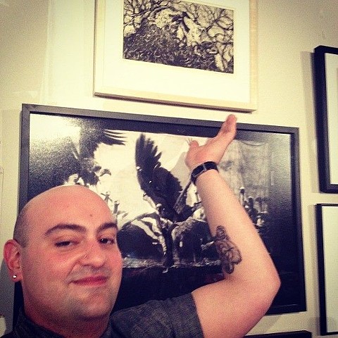 Me and my etching, Wolf Lovers, featured in the Artrageous auction to raise money for scholarships.