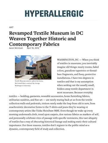 Hyperallergic / "Revamped Textile Museum in DC"