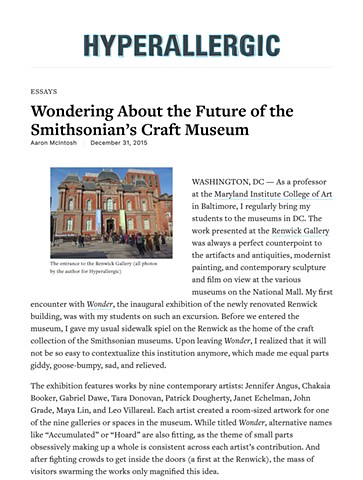 Hyperallergic / "Wondering About the Future of the Smithsonian's Craft Museum"