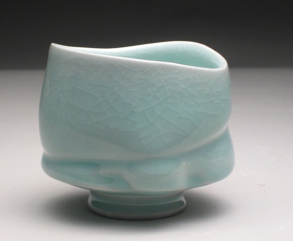 wheel thrown and altered celadon teabowl