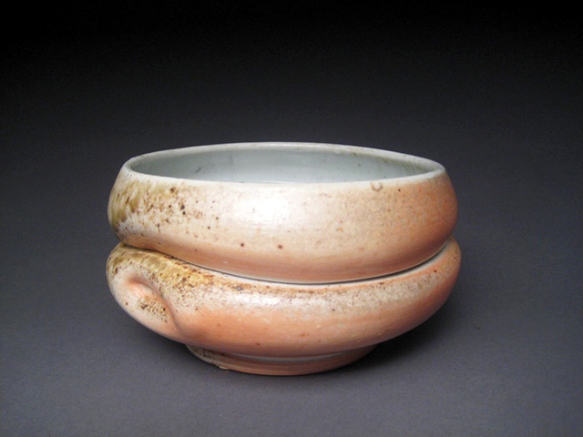 wheel thrown and altered porcelain, woodfired to cone 12.