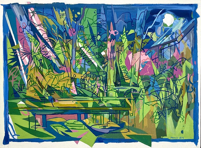 Imagined backyard landscape with moonlight