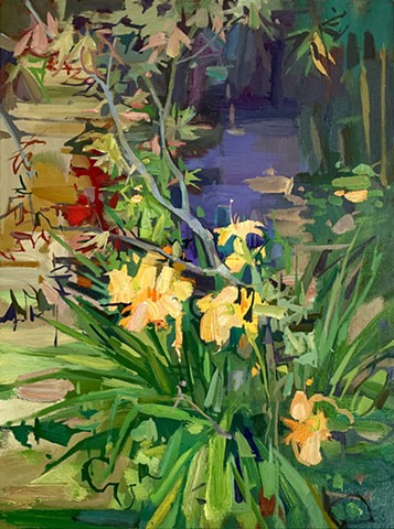 Day Lilies with Japanese maple