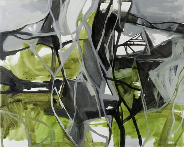 Abstract landscape depicting wetlands and paperbarks. shortlisted finalist fleurieu art prize 2011
