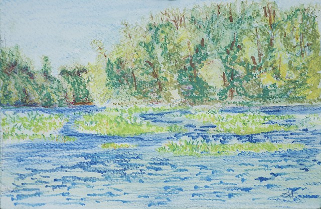 Cahaba River, Spring 2021 Cahaba Lilies Alabama small plein air landscape painting by Amy Feger