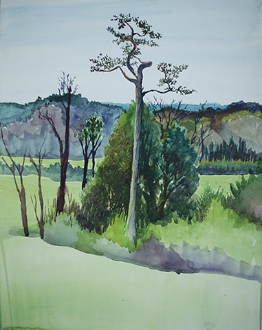 Fred & Laura's View, Winter 2021 watercolor landscape by Amy Feger