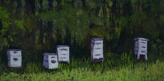 Bee Boxes Summer 2020 acrylic painting by Amy Feger