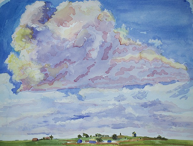 Kentucky Shaped Cloud Over a Colorado Farm, Summer 2018 watercolor painting by Amy Feger