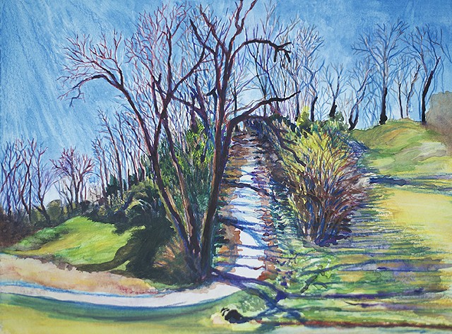 Drive Slow, The Golf Cart Path, Early Spring 2022 landscape painting by Amy Feger