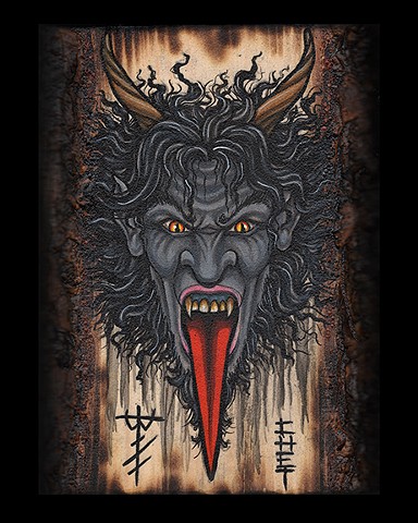 krampus painting on wood