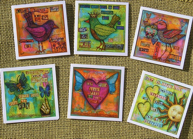 Set of 6, Happy Thoughts Art Cards 