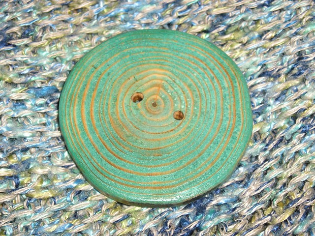  Round Teal Hand Cut Wood button