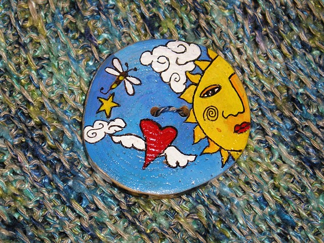 Sun and winged Love Button 