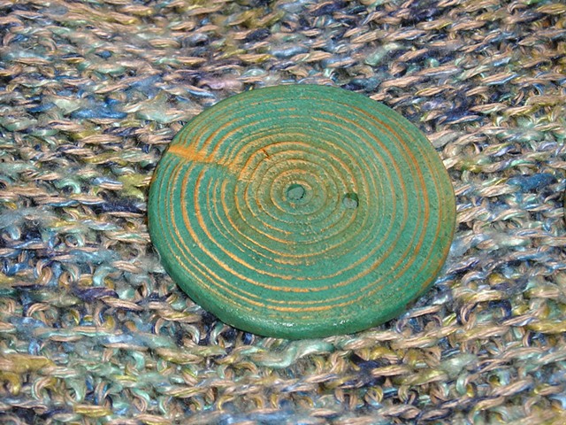 Round Teal Hand Cut Wood button 