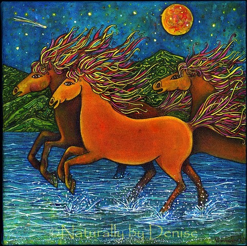 Wild Horses in the Moon light 3D / Art Print