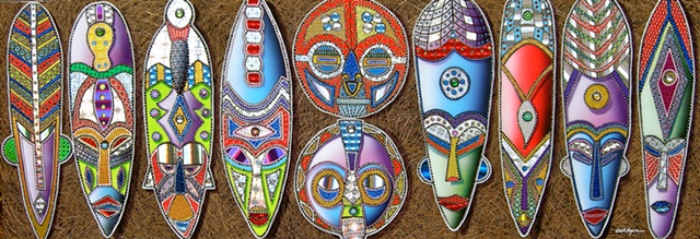 african masks, carl lopes, acrylic paintings, paintings, Cape Verdean/American artist